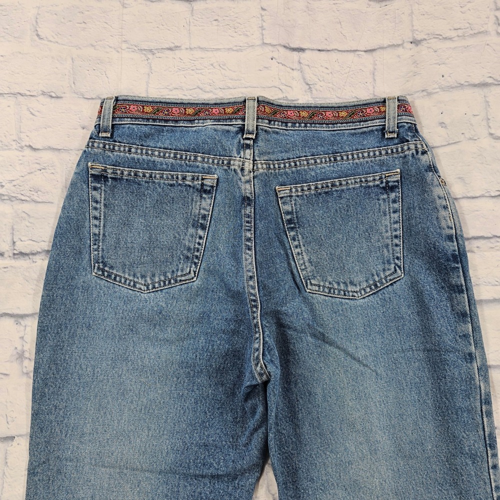 Old Navy Blue Jeans Womens 12 Medium Floral Embroidered Trim Wide Leg VINTAGE - Picture 9 of 13